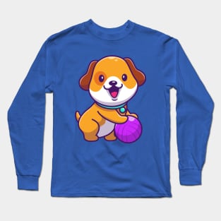 Cute Dog Playing Ball Cartoon Long Sleeve T-Shirt